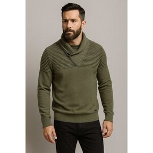 LCR Black Edition‎ Men's Olive Green Cardigan Sweater 3XL Shawl Collar Modern